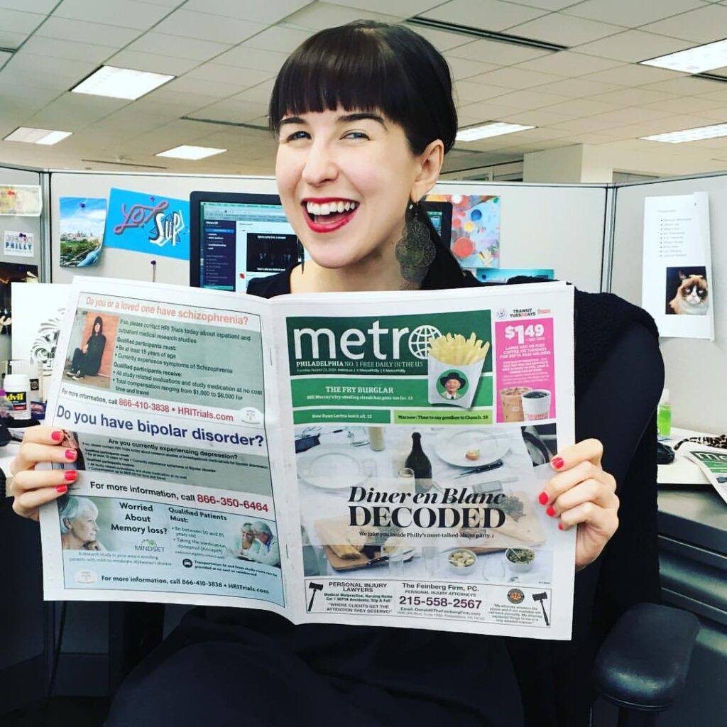 Jennifer Logue working as features editor at Metro Newspaper